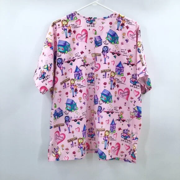 CUTE 2X 3X Pink Scrubs Desperate Housecats Cats Kitty Pattern 3 Pockets S/S - Picture 2 of 11